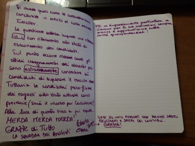 Messaggio scritto a mano dagli studenti TurinLex, n. 2