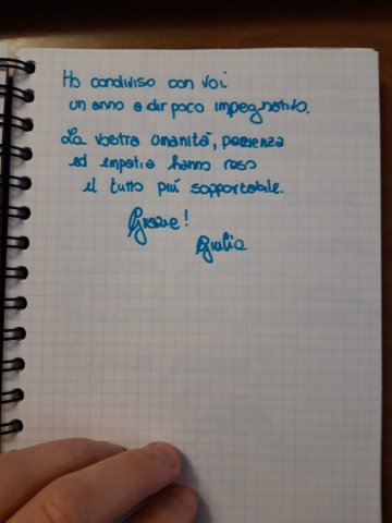 Messaggio scritto a mano dagli studenti TurinLex, n. 16